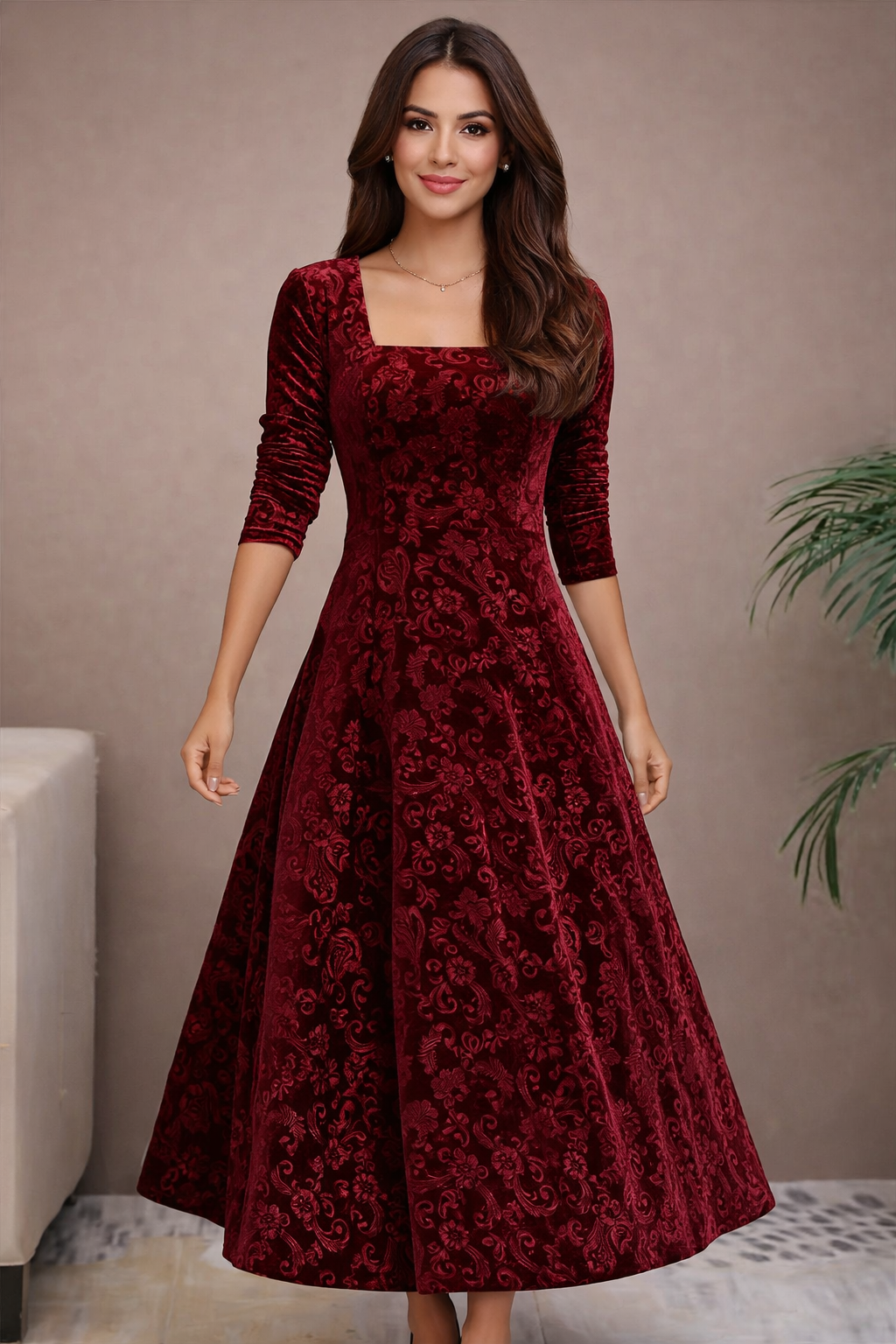 Amelina | Women’s Square Neck Party Dress