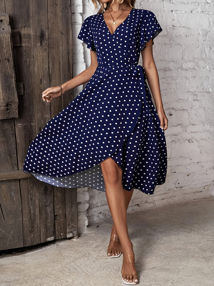 Beatrice │ Women's Polka Dot Wrap Front Maxi Dress With Short Sleeves