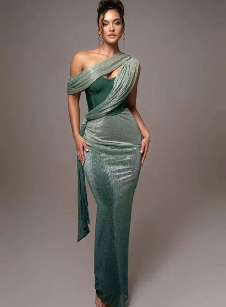 Women's Asymmetric One-Shoulder Sequin Maxi Evening Dress