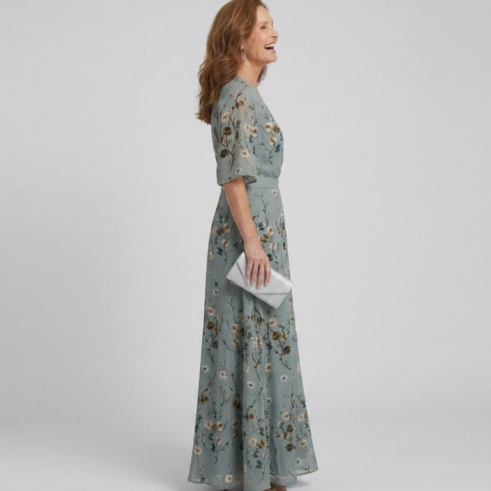 Women's Flowy Maxi Dress Floral V-Neck Wrap Silhouette
