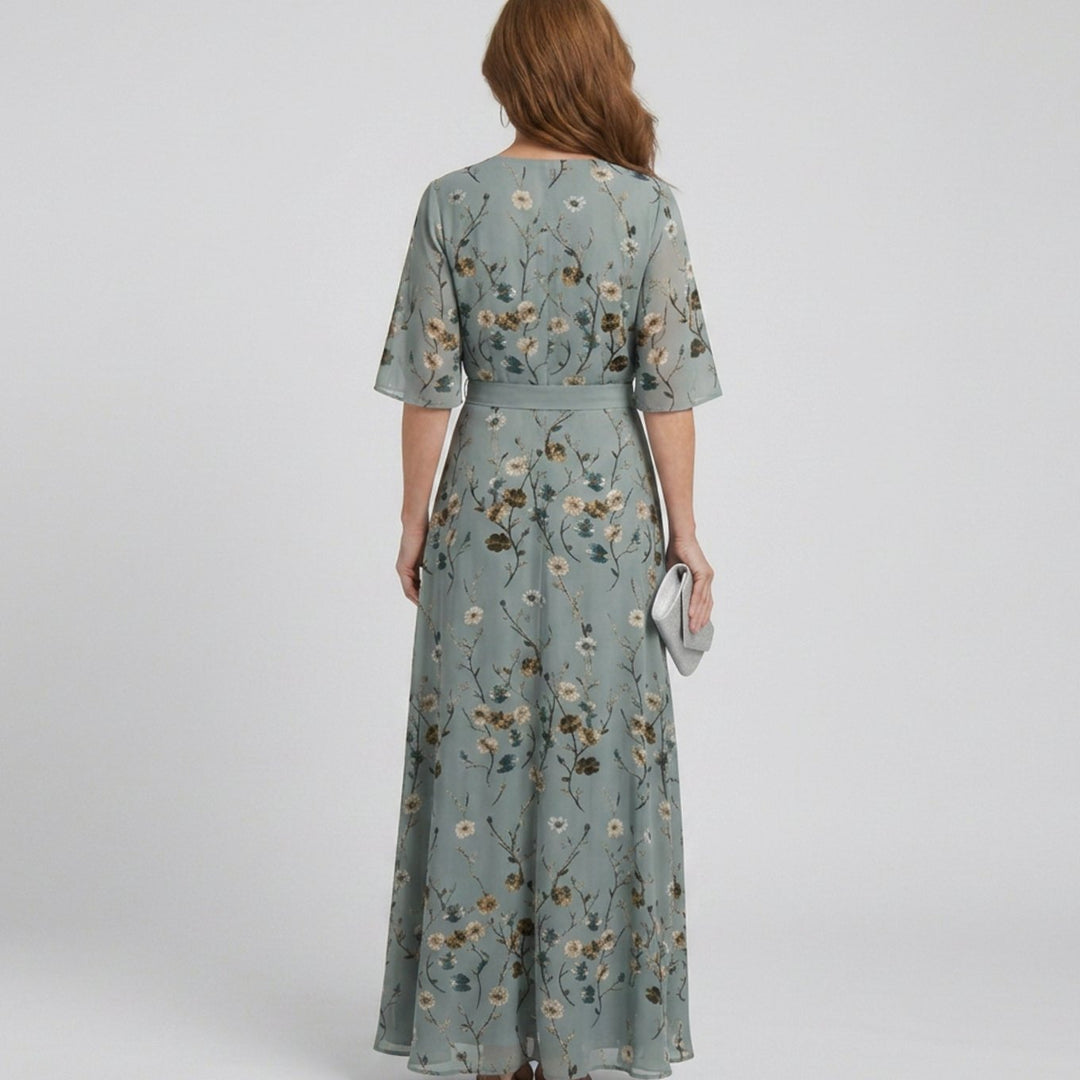 Women's Flowy Maxi Dress Floral V-Neck Wrap Silhouette