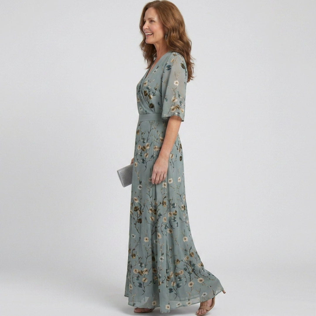 Women's Flowy Maxi Dress Floral V-Neck Wrap Silhouette