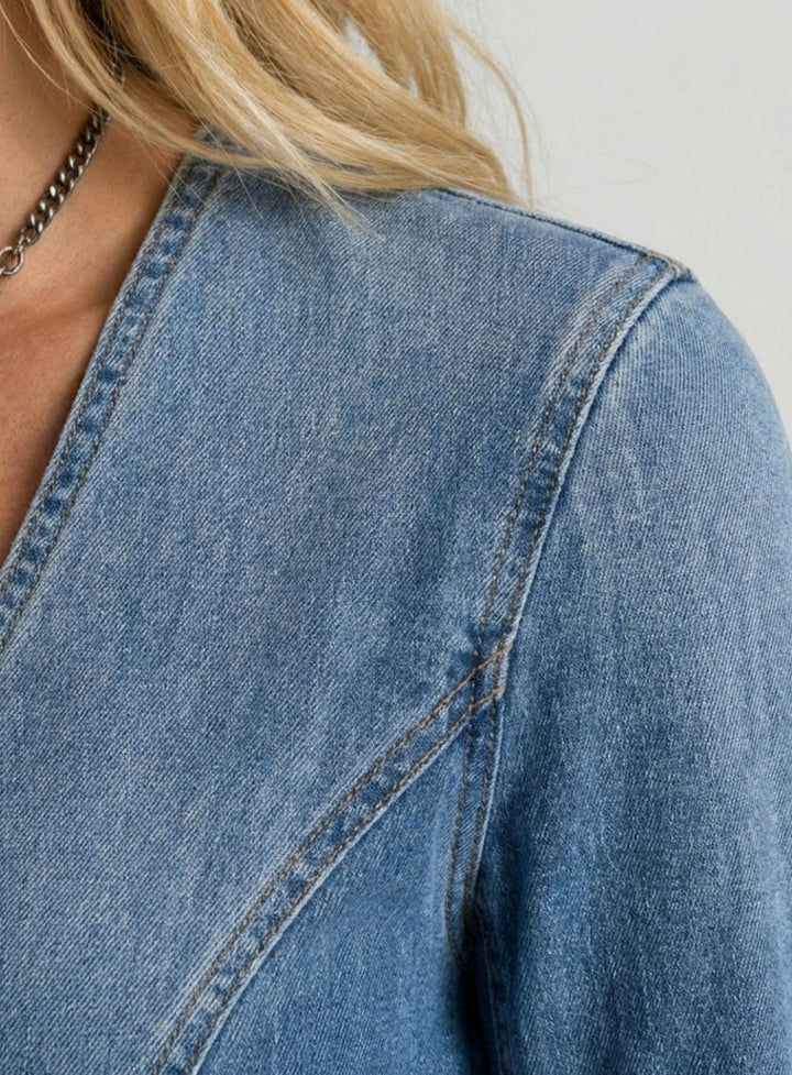 Women's Long Sleeve Button-Front Denim Maxi Dress