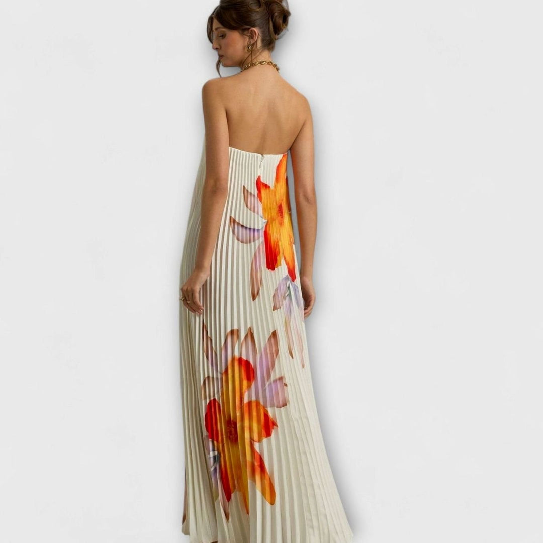 Women's Strapless Pleated Sweetheart Maxi Dress