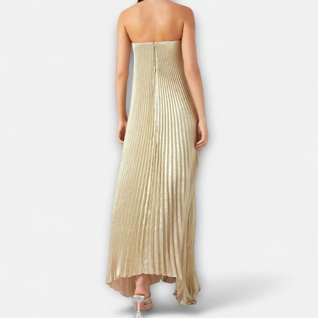 Women's Strapless Pleated Sweetheart Maxi Dress