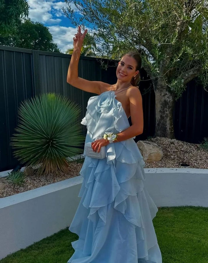 Women's Strapless Tiered Ruffle Formal Maxi Dress