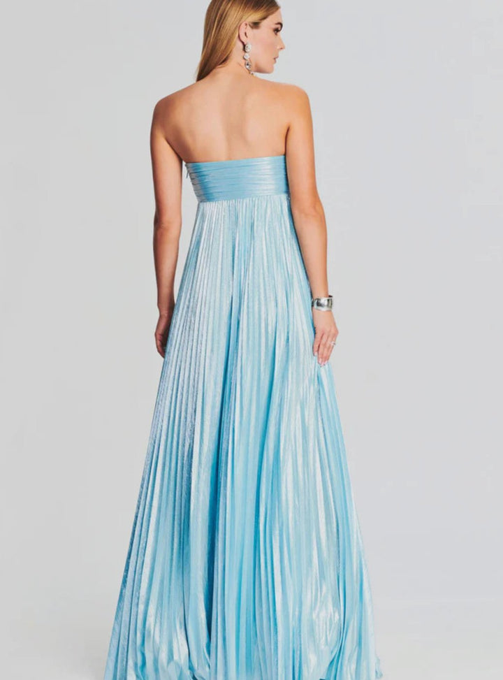 Women's Strapless Twisted-Bodice Pleated High-Slit Maxi Dress