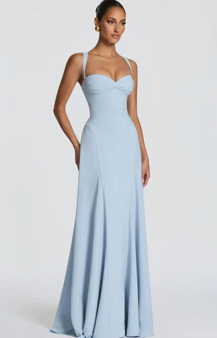 Women's Sweetheart Lace-Up Back Thin Strap Flared Maxi Dress